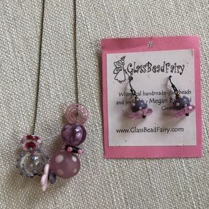 Glass bead necklace and earrings